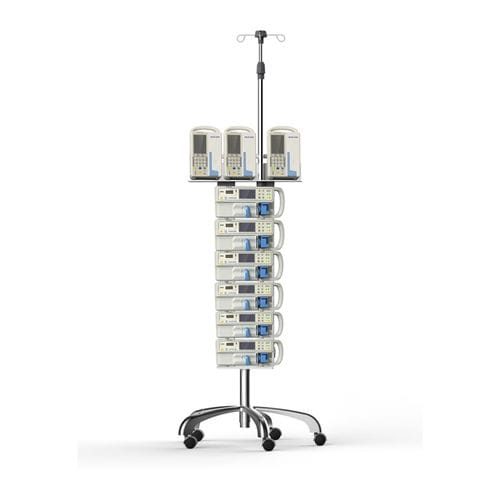 キャスター付きIV スタンド - BZ-1010 - Guangzhou Beaconn Medical Science Technology Co.,Ltd - 4フック / 注入ポンプブラケット / シリンジ ポンプ用