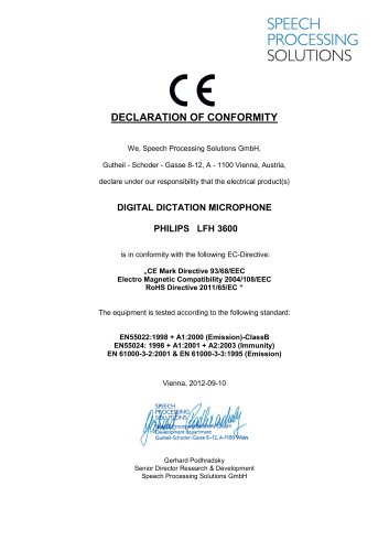DECLARATION OF CONFORMITY LFH 3600