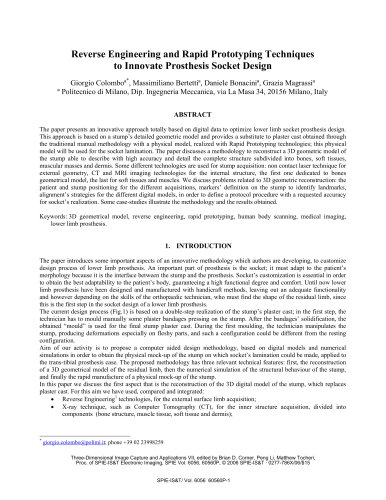 "Reverse Engineering and Rapid Prototyping techniques to Innovate Prosthesis Socket Design"