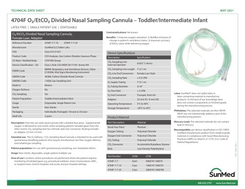 4704F O₂/EtCO₂ Divided Nasal Sampling Cannula – Toddler/Intermediate Infant