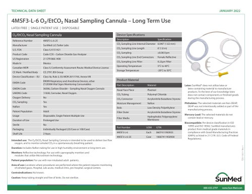 4MSF3-L-6 O₂/EtCO₂ Nasal Sampling Cannula – Long Term Use