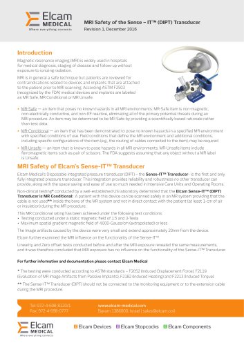 MRI Safety of the Sense &ndash; IT&trade; (DIPT) Transducer