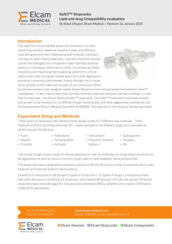 SafeT&trade; Stopcocks Lipid and drug Compatibility evaluation