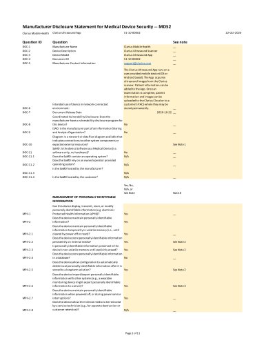 Manufacturer Disclosure Statement for Medical Device Security