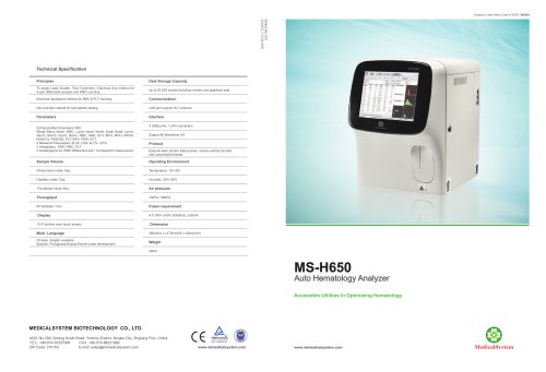 MS-H650 Auto Hematology Analyzer