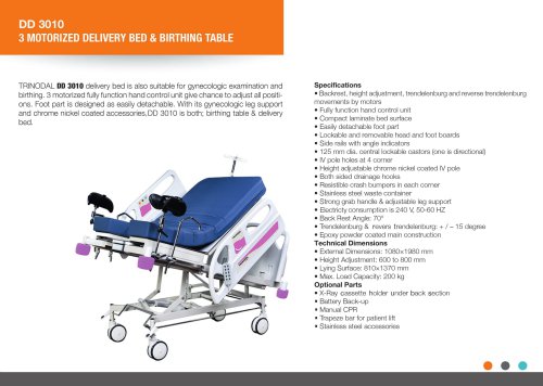 DELIVERY BED AND BIRTHING TABLE ELECTRIC 4 MOTORIZED