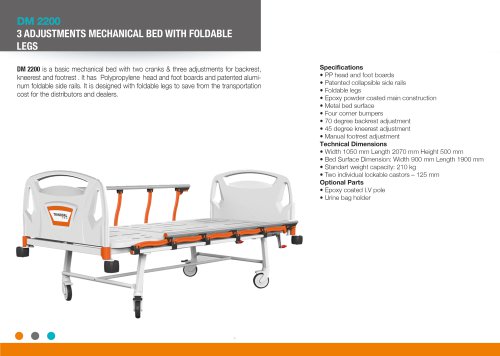 THREE ADJUSTMENT MECHANICAL BED WITH FOLDABLE LEGS