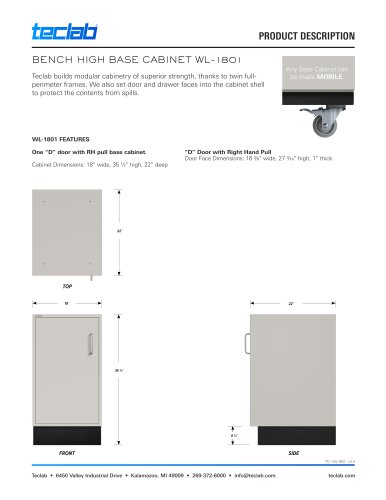 BENCH HIGH BASE CABINET WL-1801