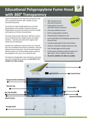 EDUCATIONAL POLYPROPYLENE FUME CUPBOARD WITH FULL TRANSPARENCY