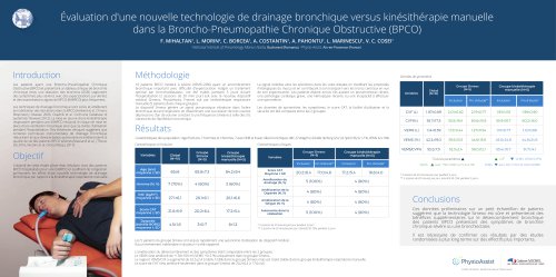 Évaluation d'une nouvelle technologie de drainage bronchique versus kinésithérapie manuelle dans la Broncho-Pneumopathie Chronique Obstructive (BPCO)