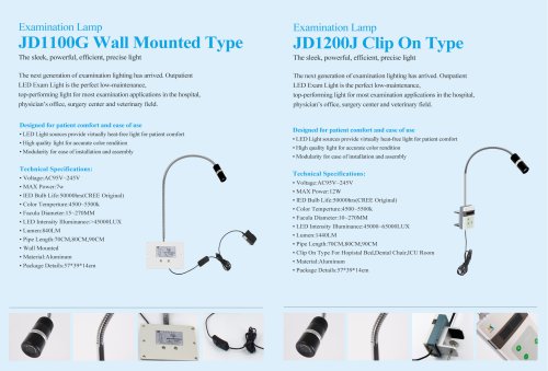 Information of Examination Lamp JD1100G and JD1200j