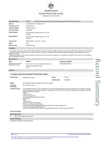 TGA Certificate