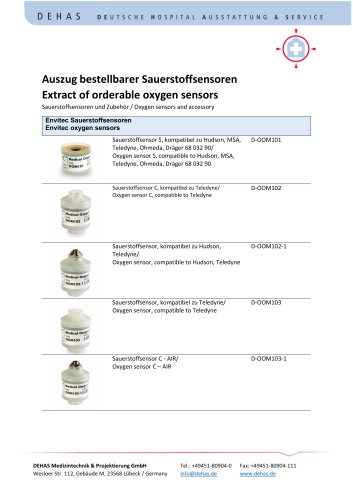 Extract of orderable oxygen sensors