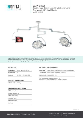 Double Head Operating Light with Camera and Arm Mounted Medical Monitor  Model : LD20.53