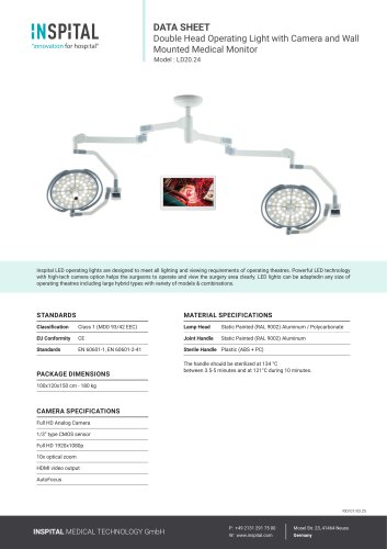 Double Head Operating Light with Camera and Wall Mounted Medical Monitor   Model : LD20.24