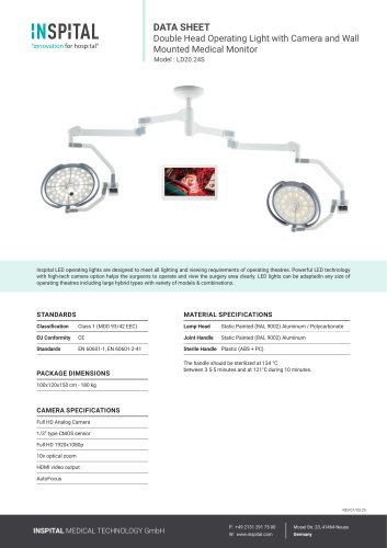 Double Head Operating Light with Camera and Wall Mounted Medical Monitor  Model : LD20.24S