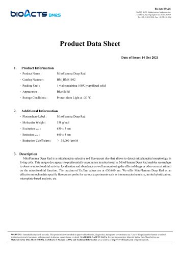 MitoFlamma&reg; Deep Red (live) data sheet