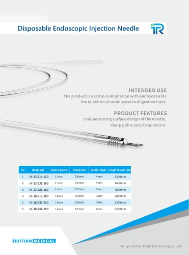 disposable endoscopic injection needle