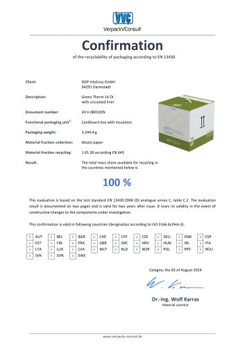 Intelsius Green Therm 14 Confirmation of recyclability