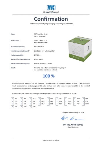 Intelsius Green Therm 23 Confirmation of recyclability