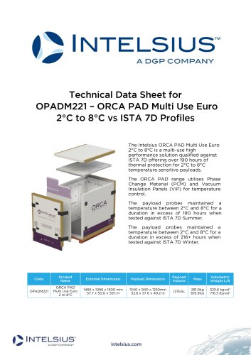 OPADM221 ORCA PAD Multi Use Euro 2 to 8°C TDS