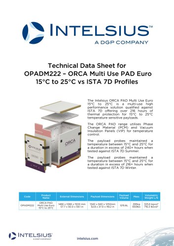 OPADM222 ORCA PAD Multi Use Euro 15 to 25&deg;C TDS