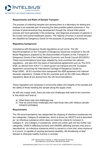 Requirements and Risks of Sample Transport