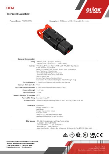 C13 Locking IEC&mdash; Rewireable Connector