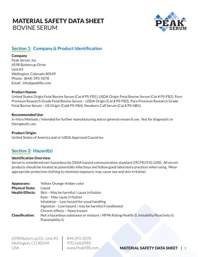 MATERIAL SAFETY DATA SHEET BOVINE SERUM