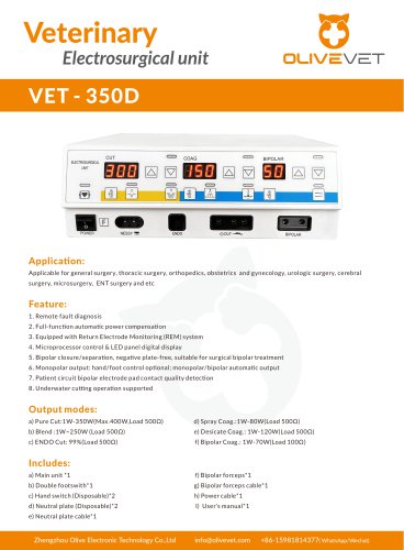 OliveVet Veterinary Electrosurgical Unit VET-350D