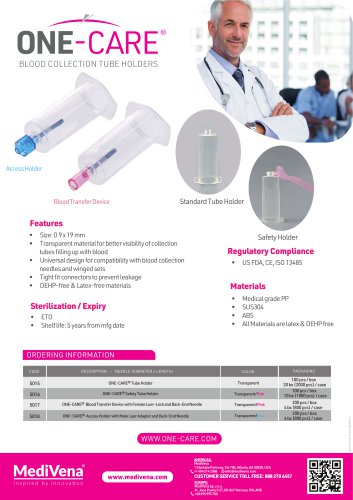 ONE-CARE&reg; BLOOD COLLECTION TUBE HOLDERS