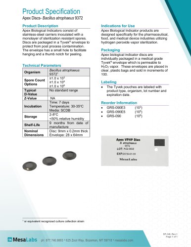 Apex Discs- Bacillus atrophaeus 9372