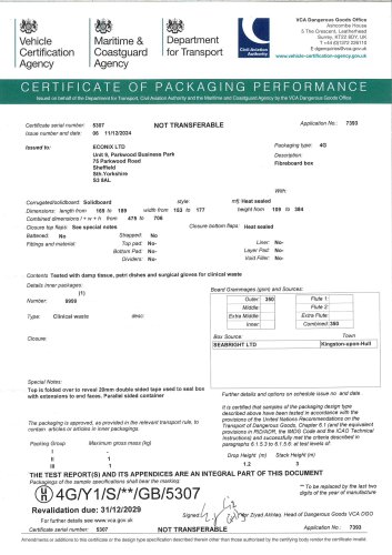 2L Bio-bin&reg; UN Certificate