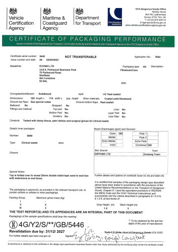 5L Bio-bin&reg; UN Certificate