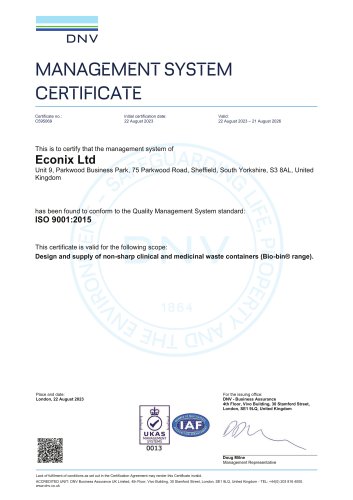 Bio-bin&reg; ISO Registration Certificate