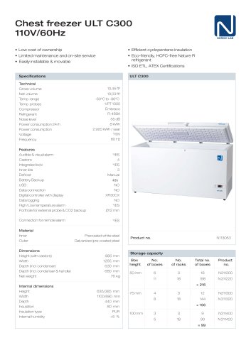 Chest freezer ULT C300 110V/60Hz