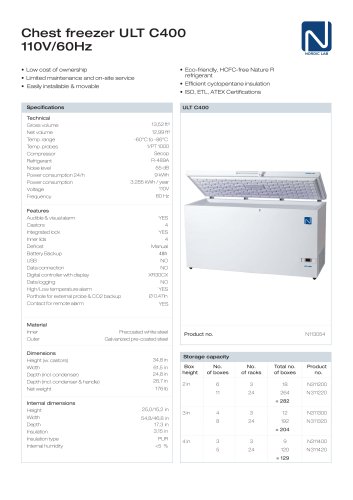 Chest freezer ULT C400 110V/60Hz