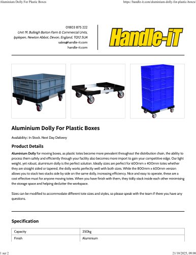 Aluminium Dolly For Plastic Boxes
