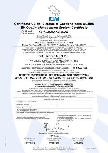 Certificato UE del Sistema di Gestione della Qualità EU Quality Management System Certificate