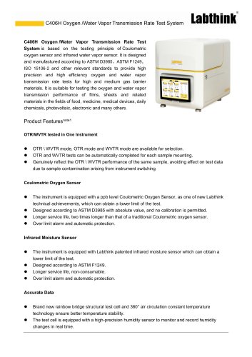 C406H Oxygen /Water Vapor Transmission Rate Test System