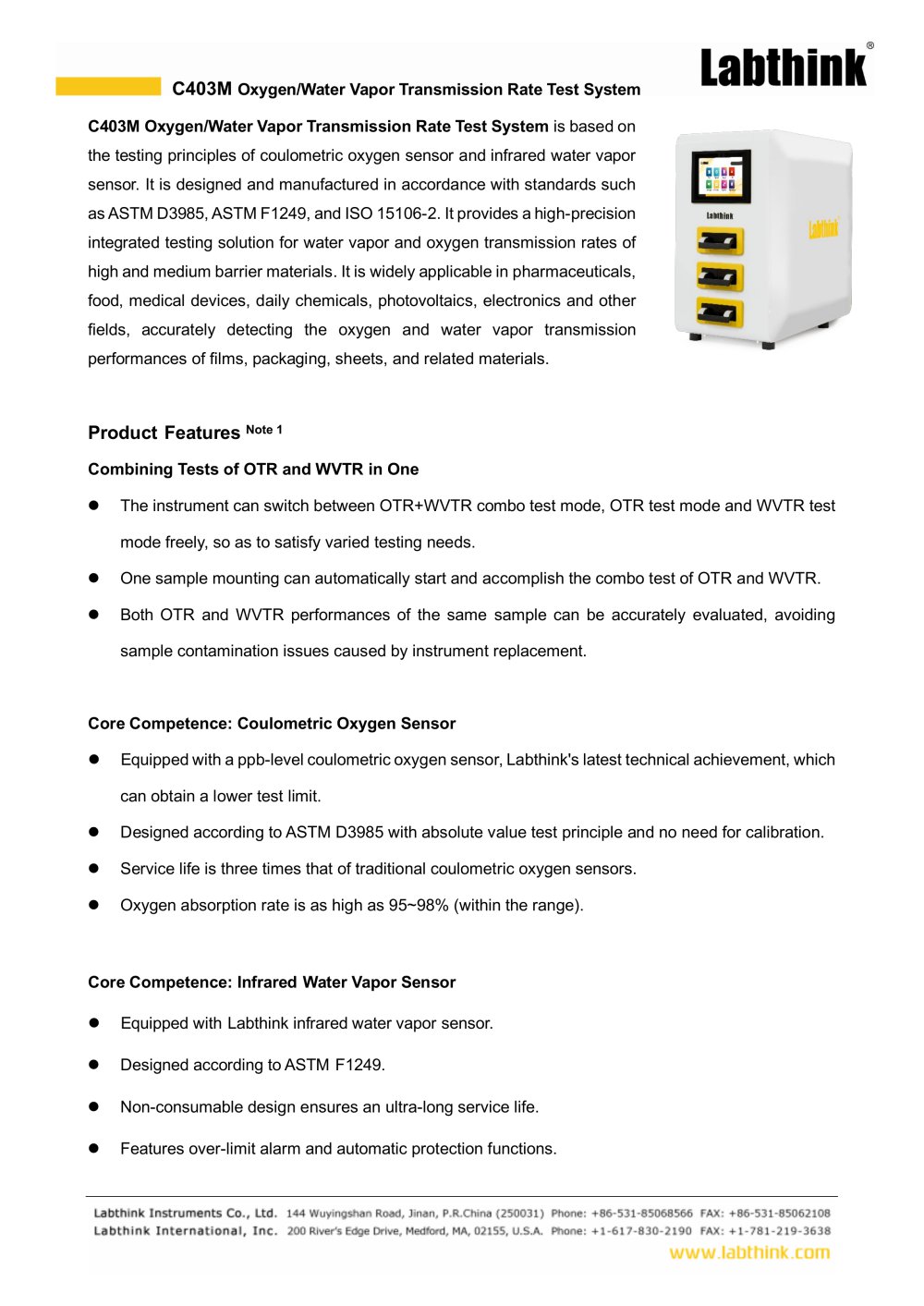 Labthink C403M Oxygen/Water Vapor Transmission Rate Test System - Combining Tests of OTR and WVTR in One - Labthink