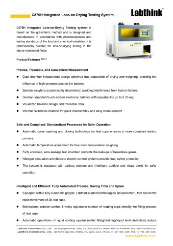 Labthink C870H Integrated Loss on Drying (LOD) Testing System for Pharmaceuticals