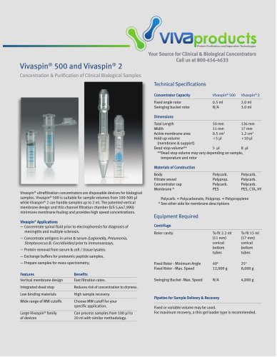 Vivaspin&reg;500 and Vivaspin&reg;2