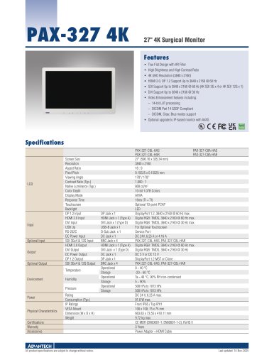 PAX-327 4K Surgical Monitor - Datasheet