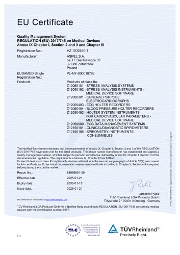  Certificate MDR/UE/2017/745