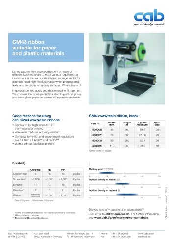 CM43 ribbon suitable for paper and plastic materials