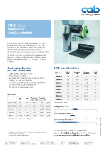 CR43 ribbon suitable for plastic materials