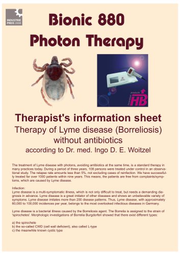 Bionic 880 Photon Therapy Therapist's information sheet