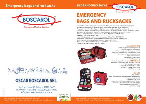 Emergency bags and rucksacks