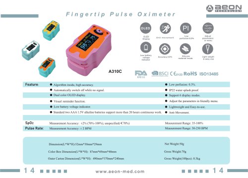 A310C fingertip pulse oximeter